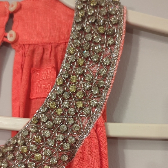 120% Lino Maxi Dress Linen Coral Beaded Neck size 42 (Small) - Picture 5 of 9